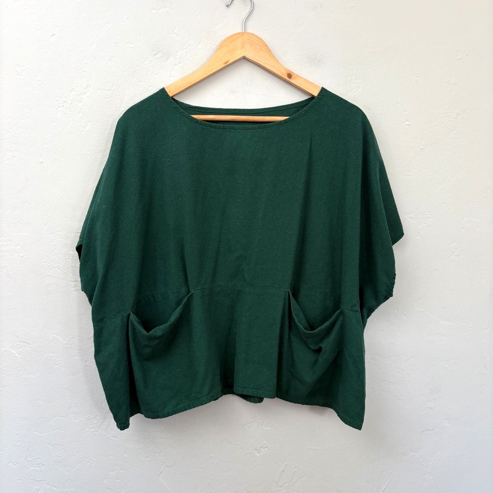 Jamie and the Jones Raw Silk Top Women Size Medium Kelly Green Pockets
